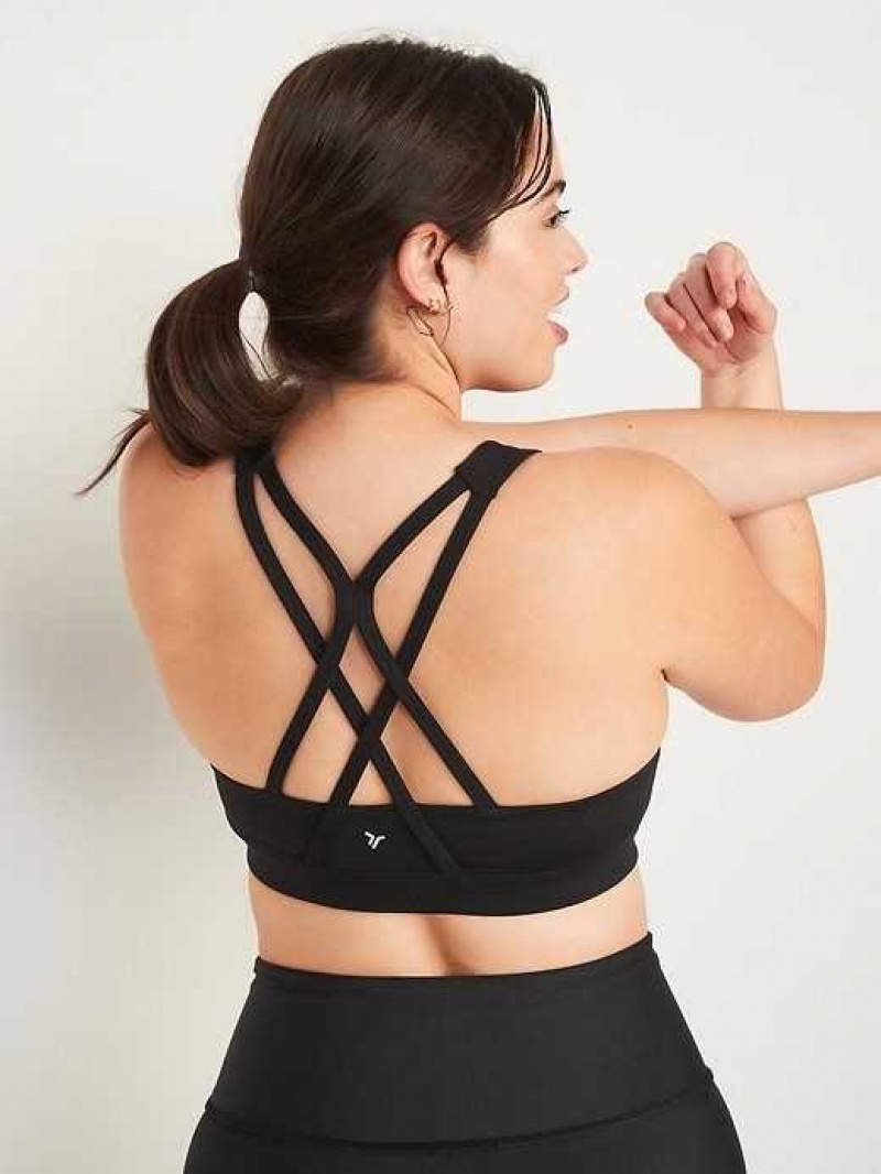 Old Navy PowerPress Strappy Sports Bra Black | NEM608743