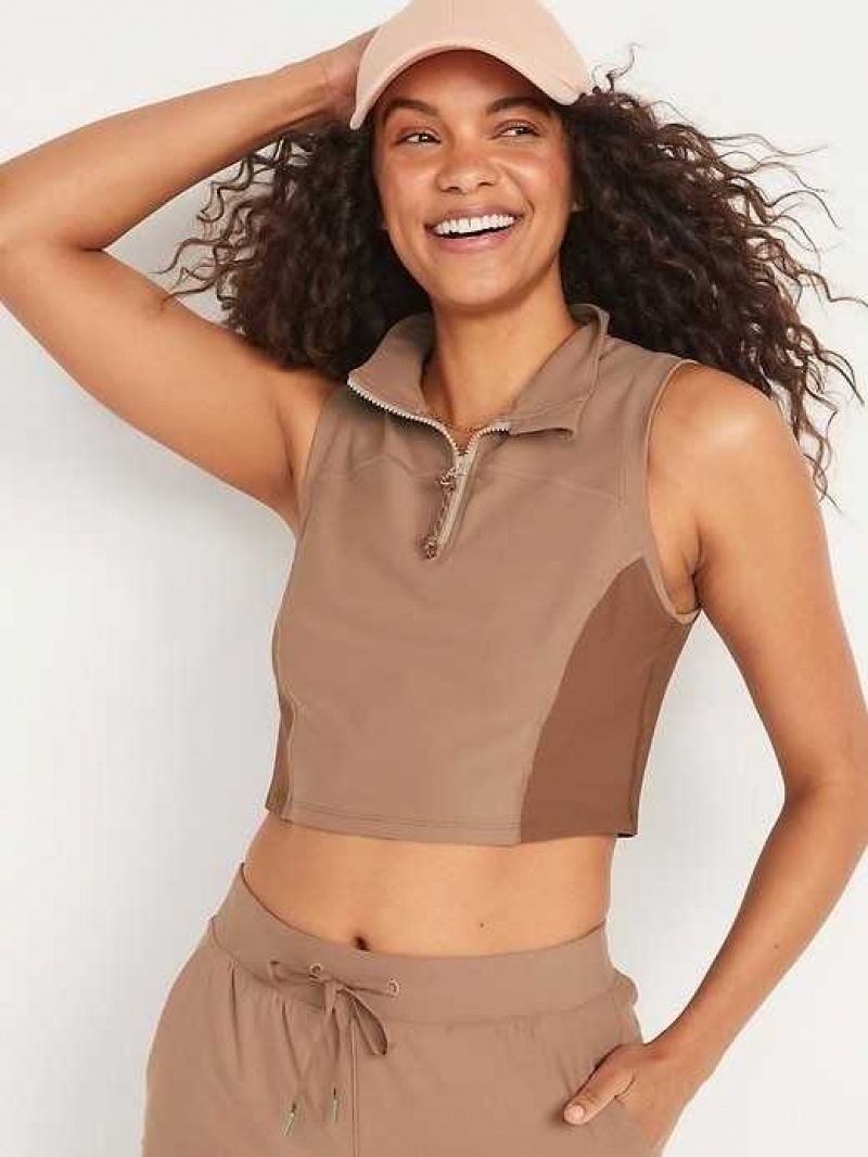 Old Navy PowerSoft 1/2-Zip Sleeveless Cropped Top Rare Earth | VJU861730