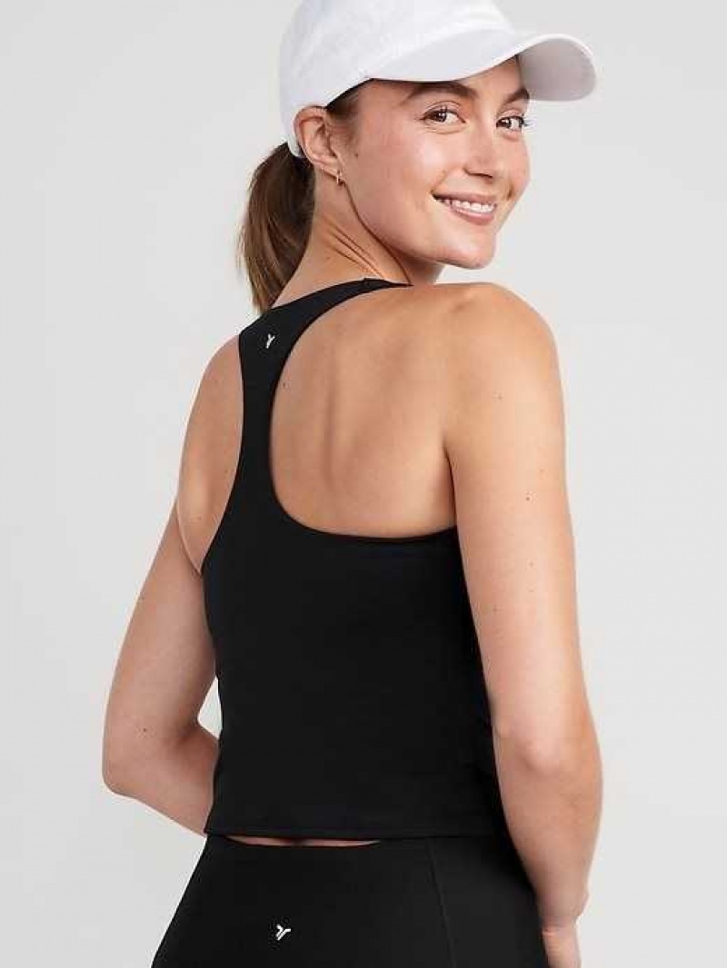 Old Navy PowerSoft Cropped Racerback Tank Top Black | PIB135904