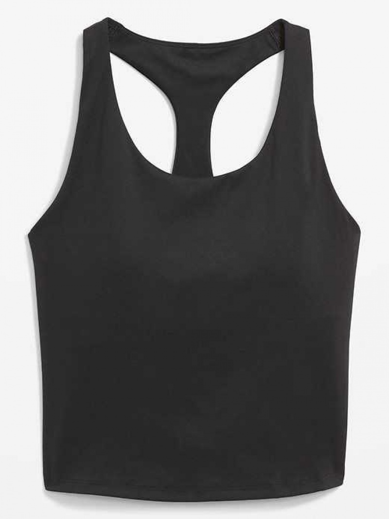 Old Navy PowerSoft Cropped Racerback Tank Top Black | PIB135904