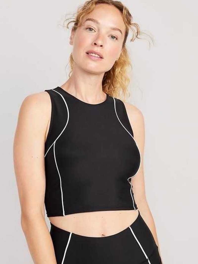 Old Navy PowerSoft Cropped Tank Top Black | TEI360987