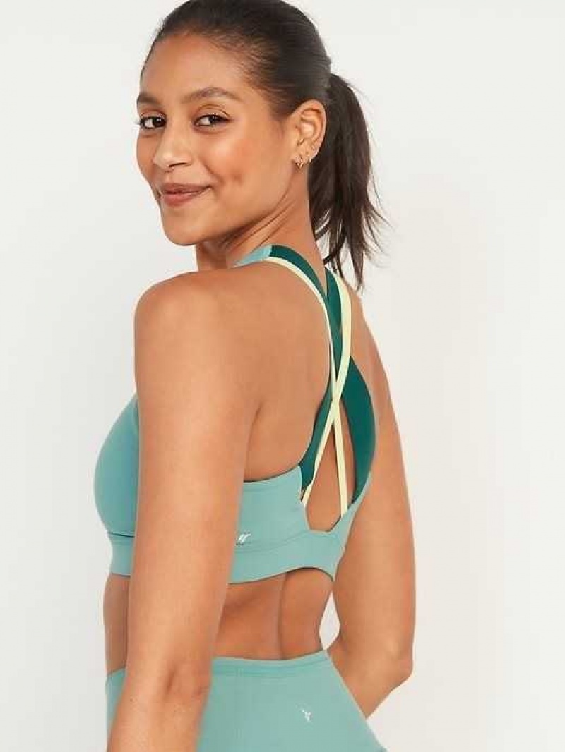 Old Navy PowerSoft Cross-Back Sports Bra Dark Green | RWX230861