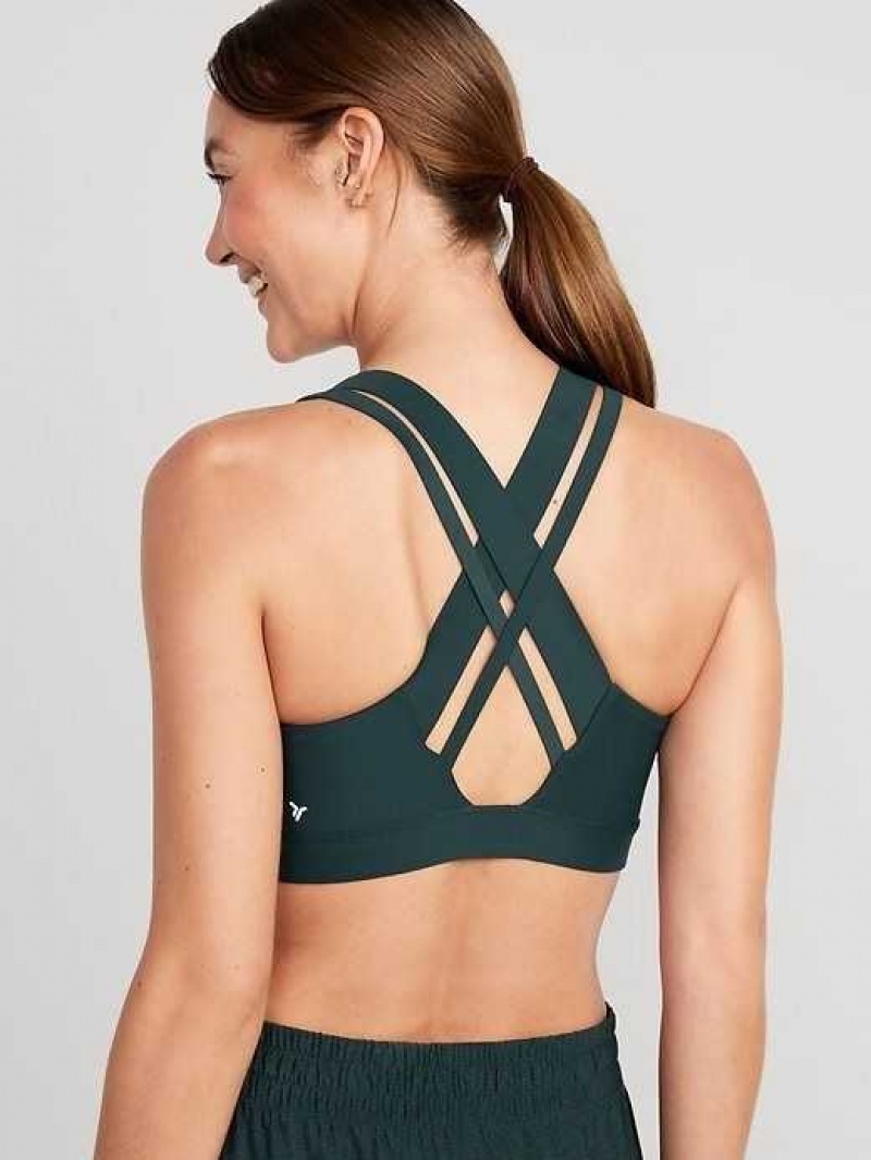 Old Navy PowerSoft Cross-Back Sports Bra Deep Green | PRZ513084