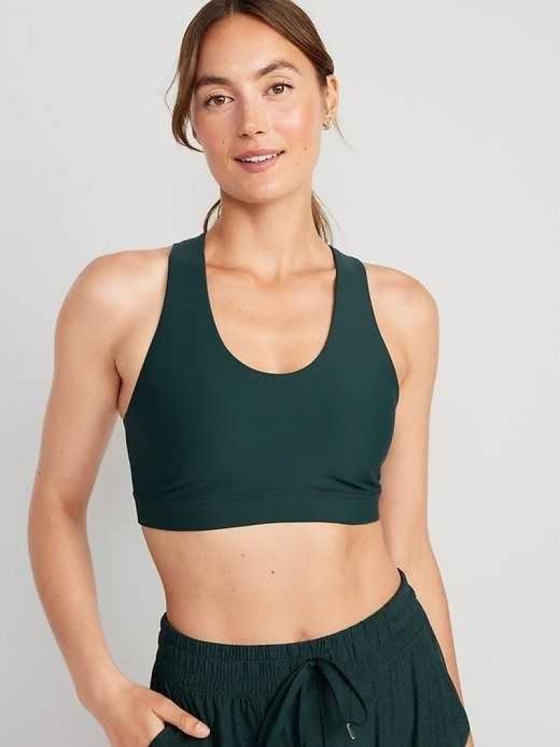 Old Navy PowerSoft Cross-Back Sports Bra Deep Green | PRZ513084