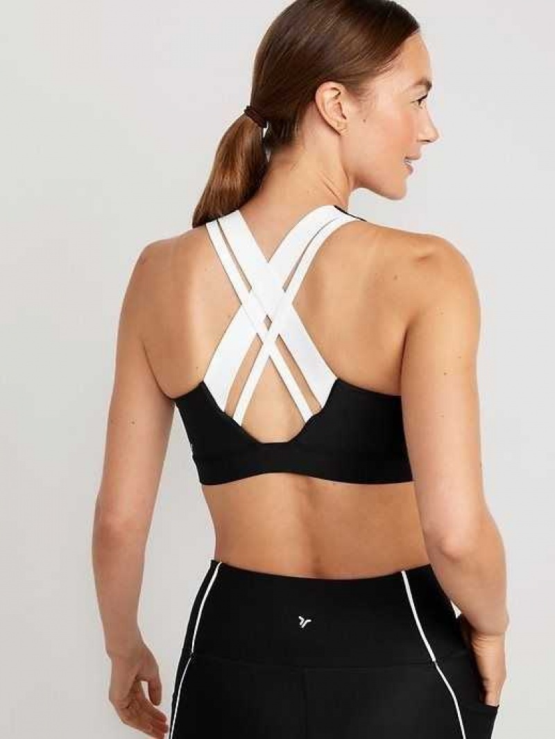 Old Navy PowerSoft Cross-Back Sports Bra Black | YXR782901