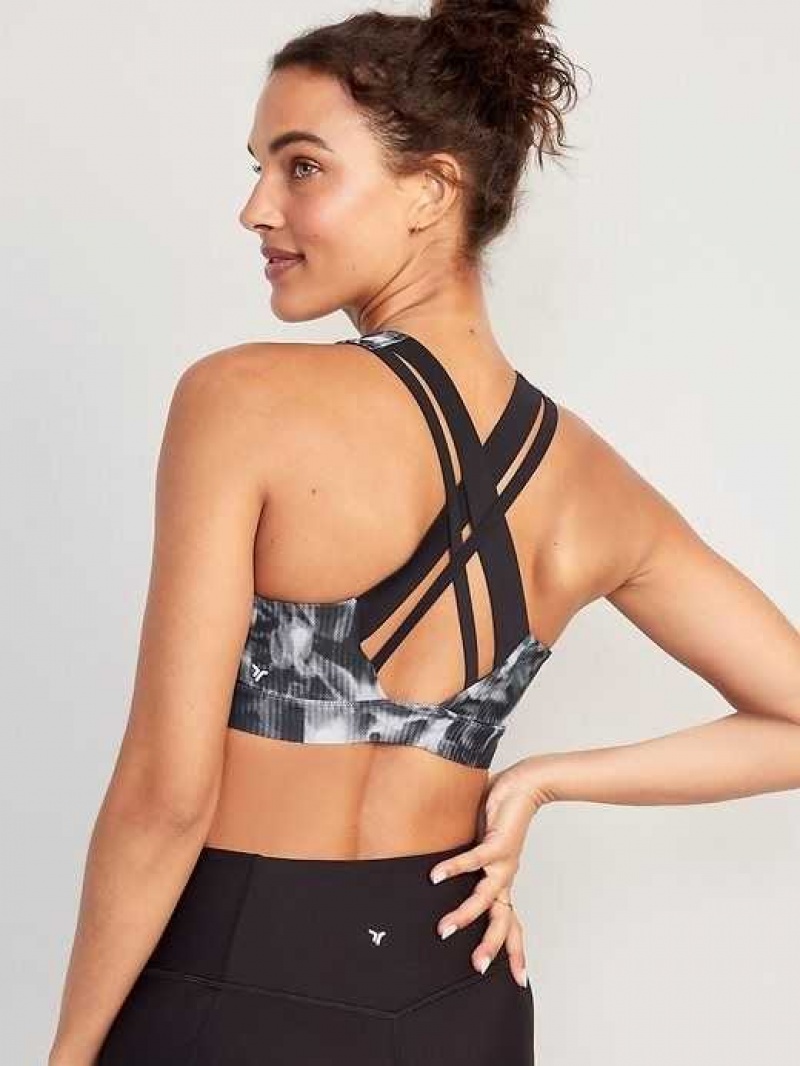 Old Navy PowerSoft Cross-Back Sports Bra Black Grey | CPT742859