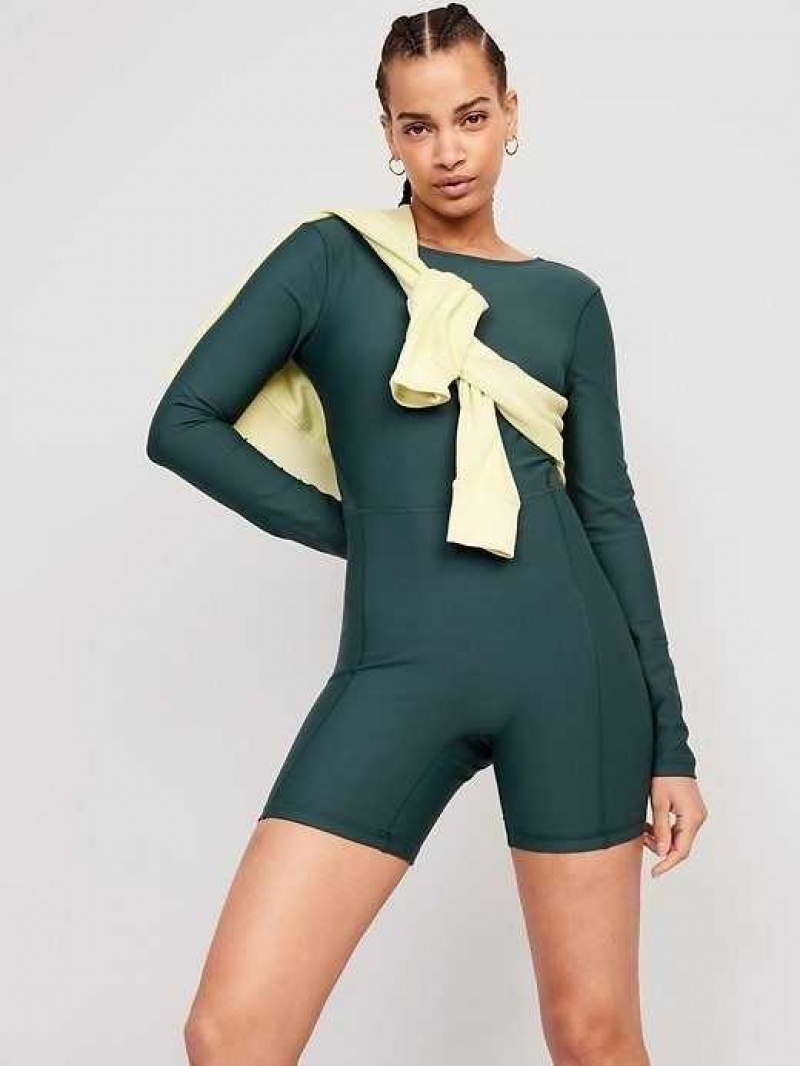 Old Navy PowerSoft Long-Sleeve Bodysuit Deep Green | VWU543067