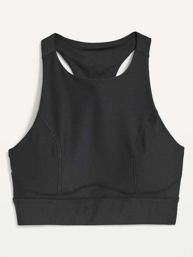 Old Navy PowerSoft Pocket Racerback Sports Bra Black | QFD920546