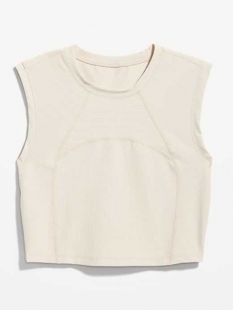 Old Navy PowerSoft Sleeveless Rib-Knit Cropped T-Shirt Beige | EWY571284