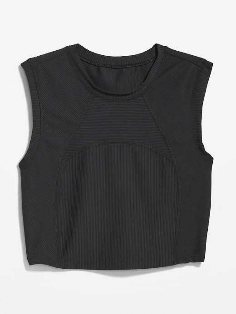 Old Navy PowerSoft Sleeveless Rib-Knit Cropped T-Shirt Black | BKJ629108