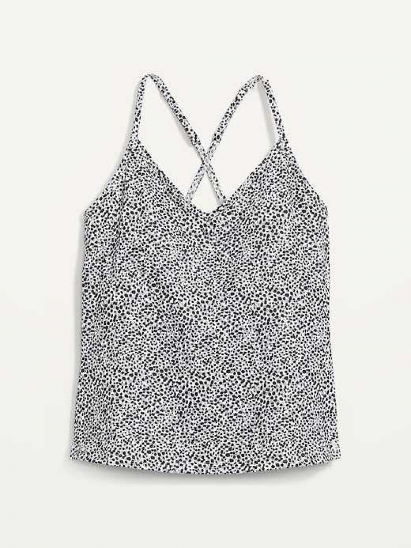 Old Navy PowerSoft Strappy Shelf-Bra Tank Top Black Leopard | TIS819365