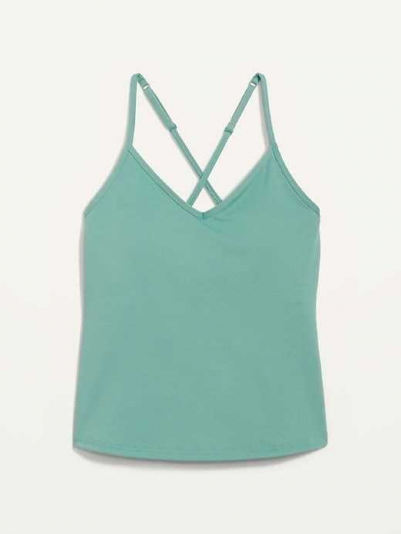 Old Navy PowerSoft Strappy Shelf-Bra Tank Top Dark Green | FXI569320