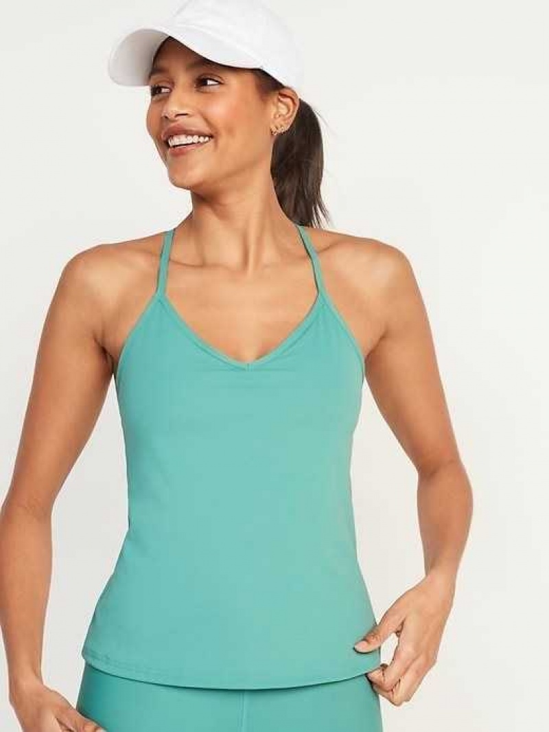 Old Navy PowerSoft Strappy Shelf-Bra Tank Top Dark Green | FXI569320