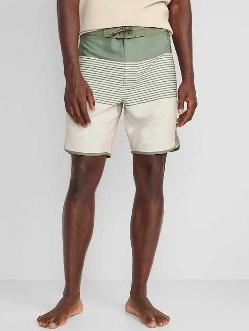 Old Navy Printed Built-In Flex Board Shorts Green Stripes | FIV128436