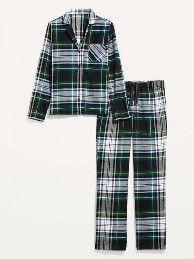 Old Navy Printed Flannel Pajama Set Green | DZF610234