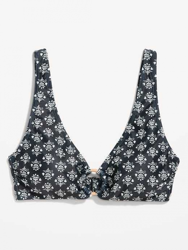 Old Navy Printed O-Ring Bikini Swim Top Black Flower | YDR648910