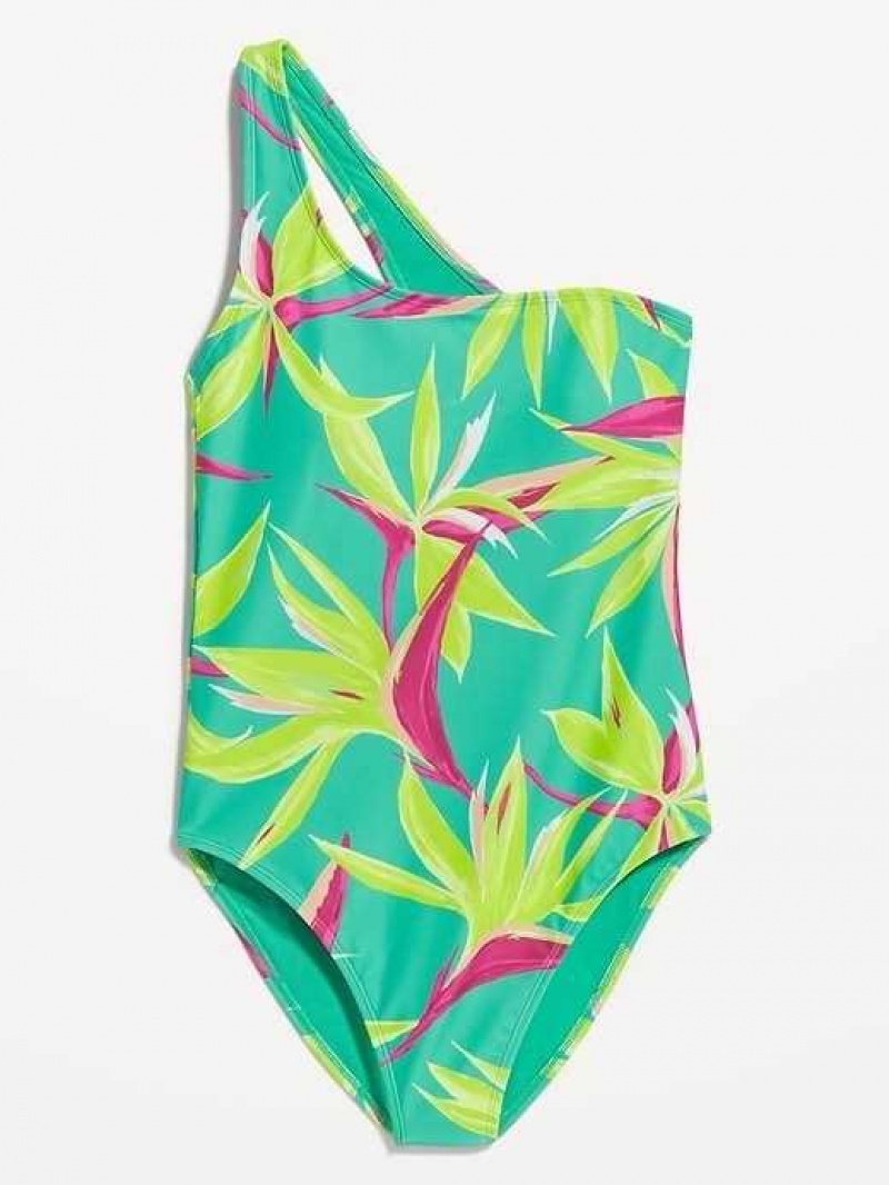 Old Navy Printed One-Shoulder Swimsuit Tropic Days | GLN789205