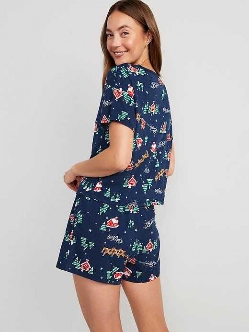 Old Navy Printed Pajama Shorts Set Navy Blue | DKN158769