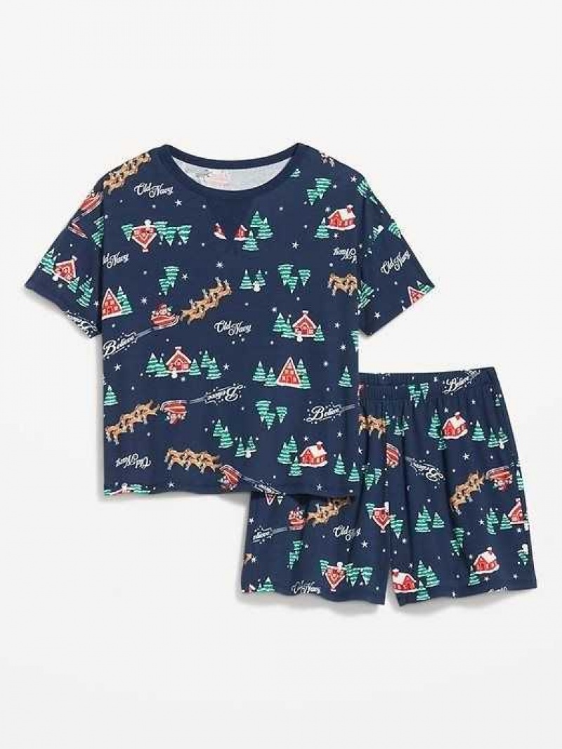 Old Navy Printed Pajama Shorts Set Navy Blue | DKN158769