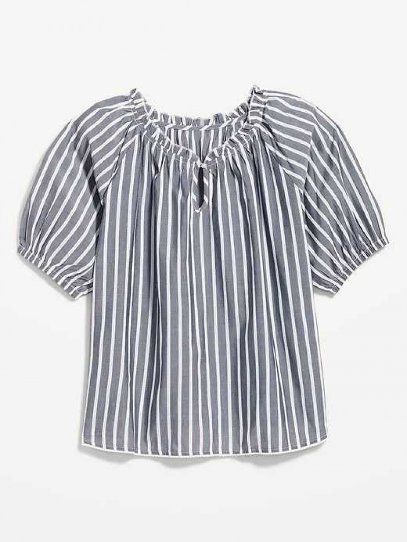 Old Navy Printed Smocked Pajama Swing Top Navy Stripes | AQM423578