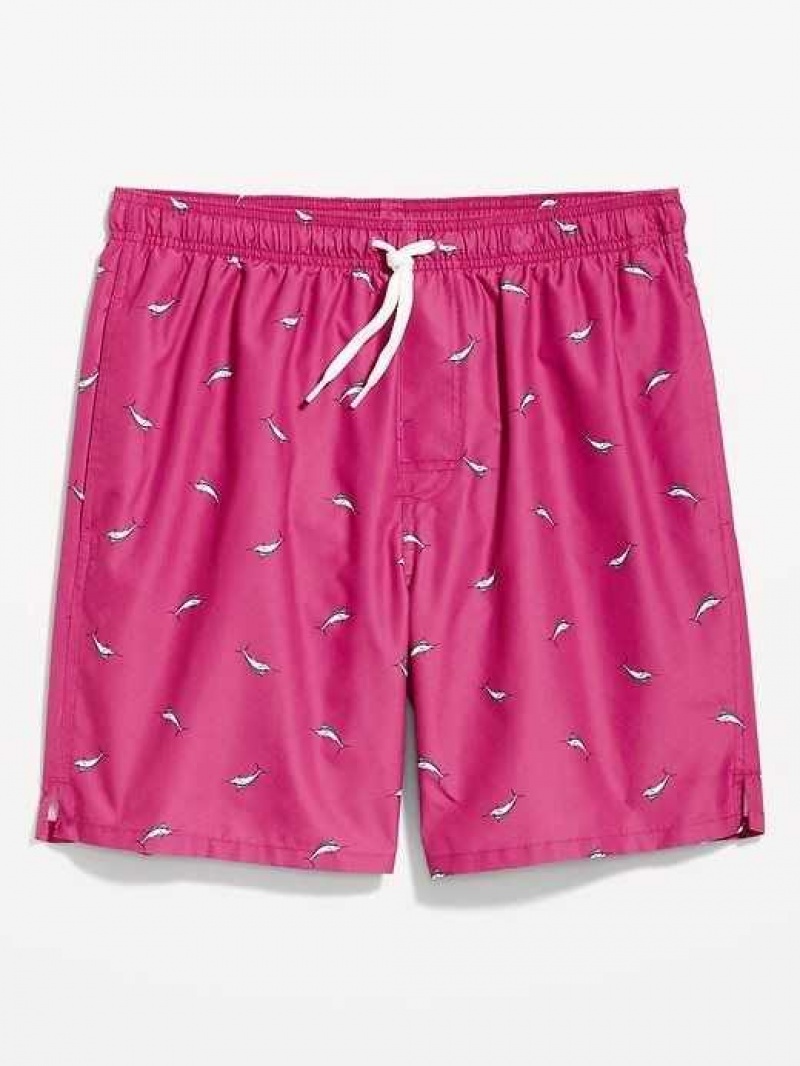 Old Navy Printed Swim Trunks Pink | DCG641952