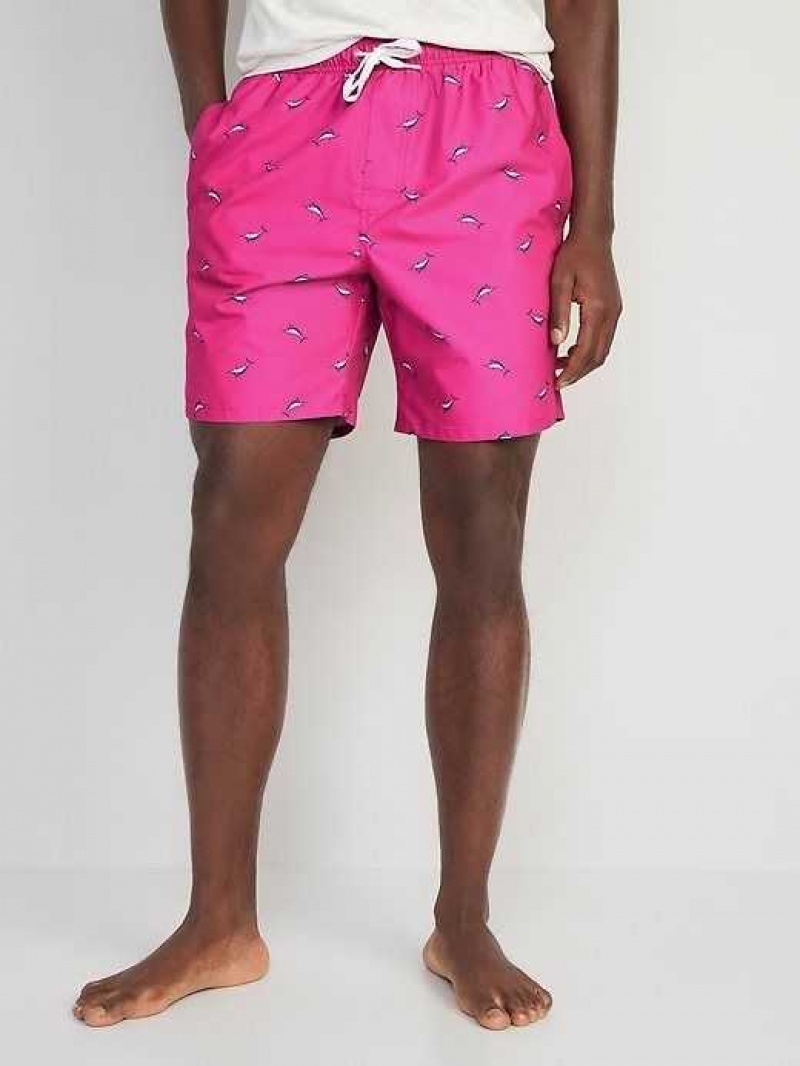 Old Navy Printed Swim Trunks Pink | DCG641952