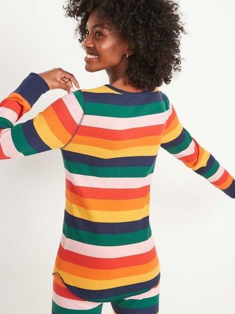 Old Navy Printed Thermal-Knit Long-Sleeve Pajama Top Multicolor | NZX846923