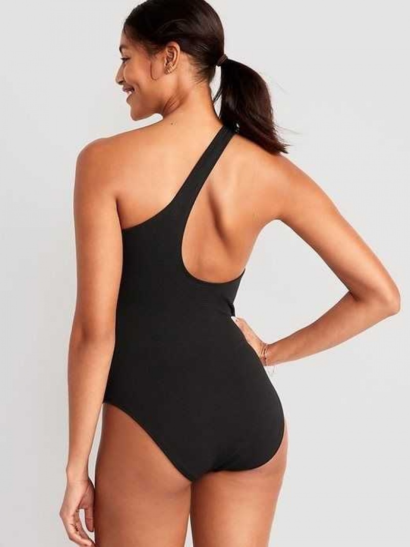 Old Navy Pucker One-Shoulder One-Piece Swimsuit Black | JQK265394