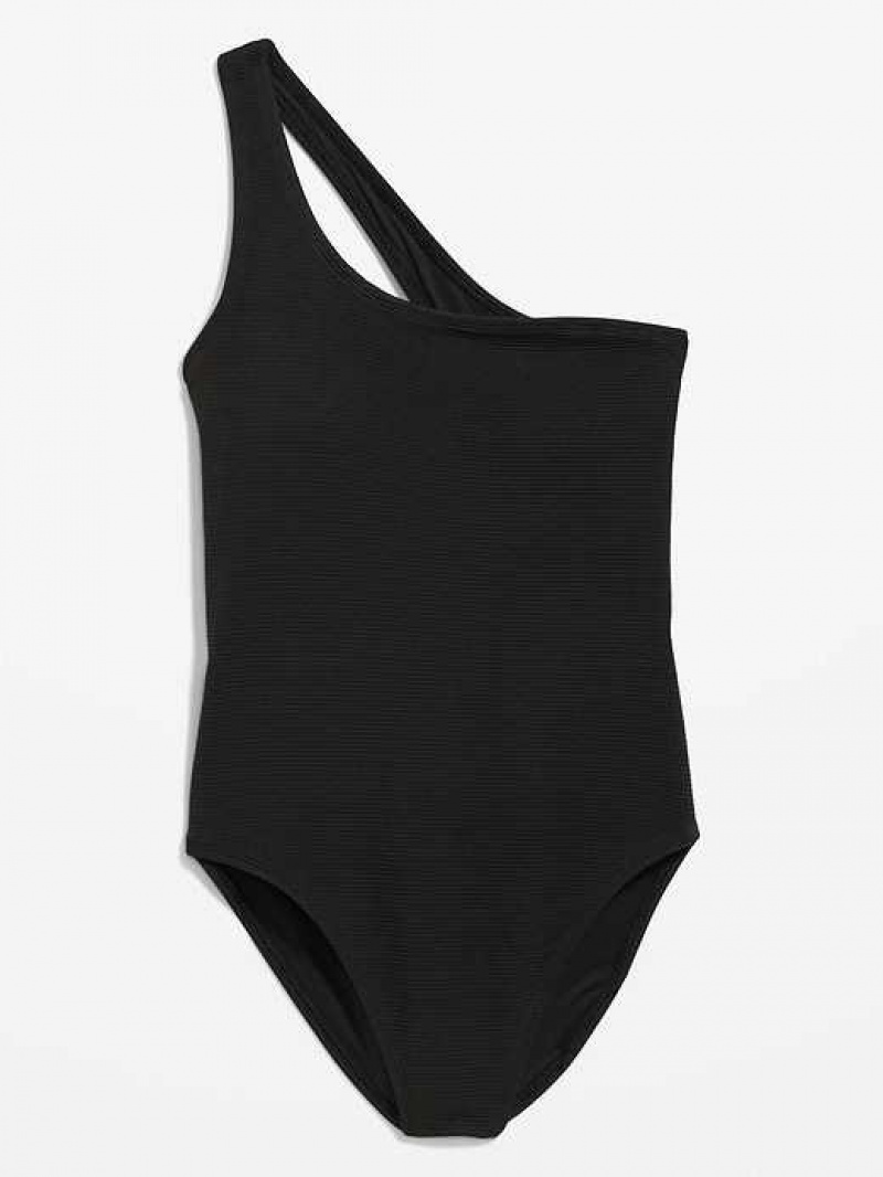 Old Navy Pucker One-Shoulder One-Piece Swimsuit Black | JQK265394