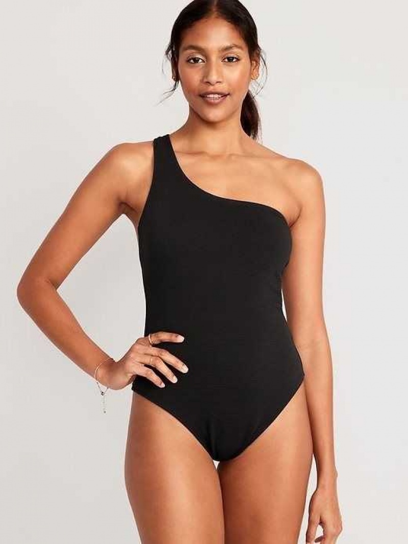 Old Navy Pucker One-Shoulder One-Piece Swimsuit Black | JQK265394