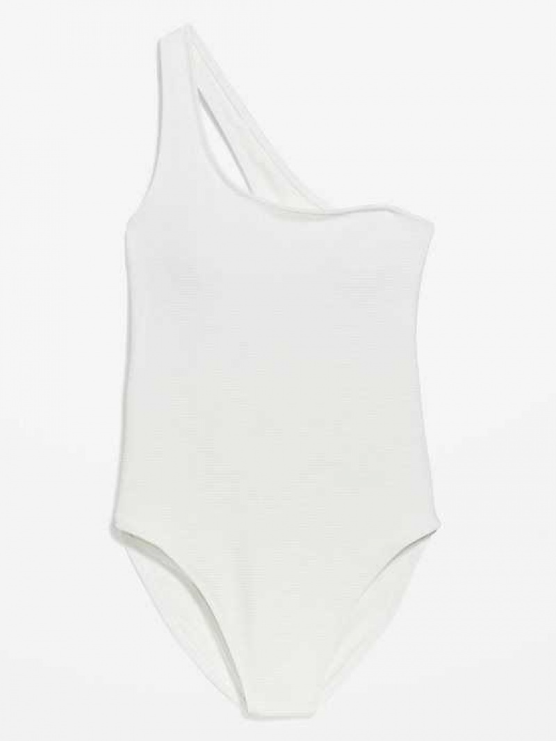 Old Navy Pucker One-Shoulder One-Piece Swimsuit White | EKL340719