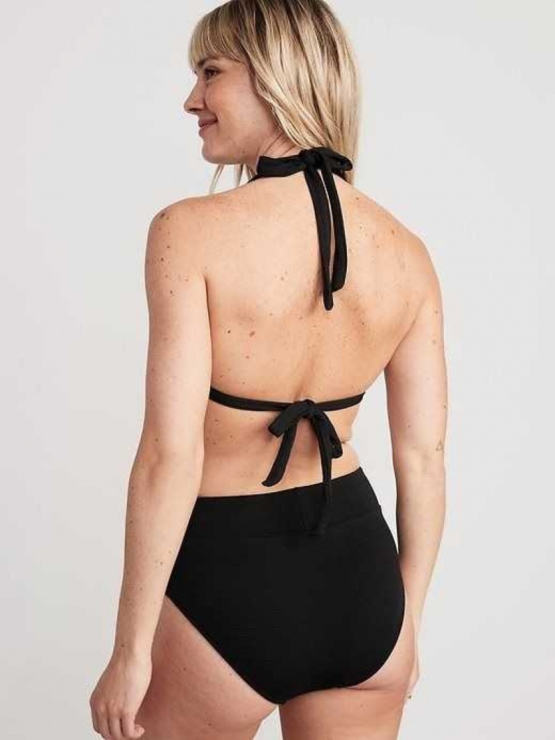 Old Navy Pucker Triangle Halter Bikini Swim Top Black | BXV679804