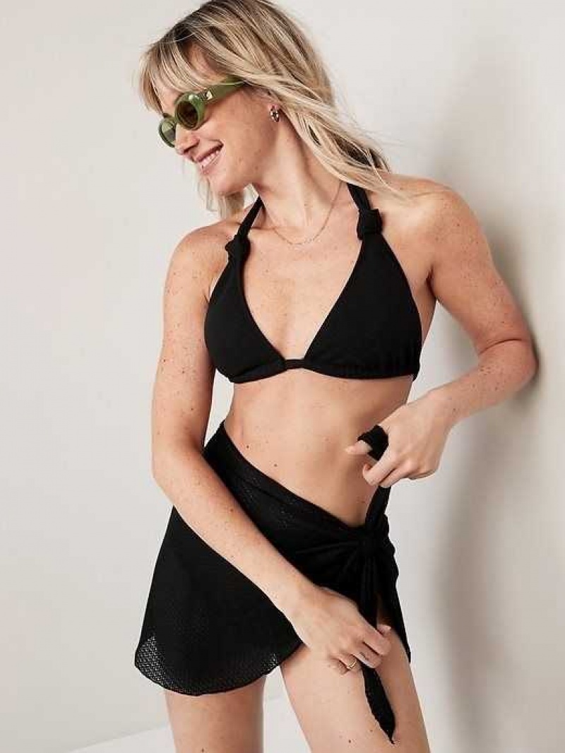 Old Navy Pucker Triangle Halter Bikini Swim Top Black | BXV679804