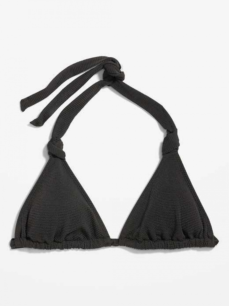 Old Navy Pucker Triangle Halter Bikini Swim Top Black | BXV679804