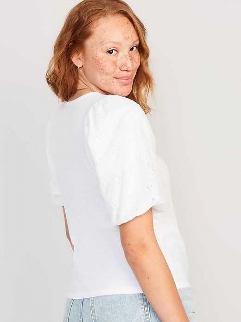 Old Navy Puff-Sleeve Cutwork Top White | ACU453269