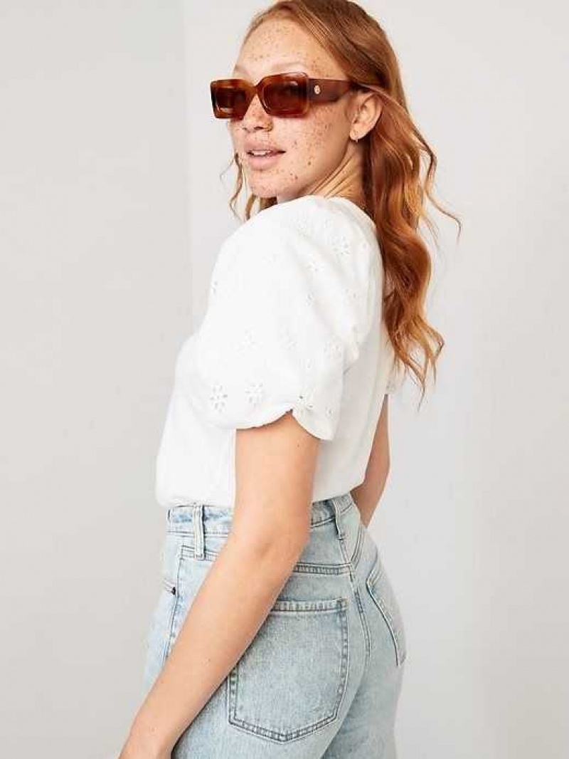 Old Navy Puff-Sleeve Cutwork Top White | ACU453269