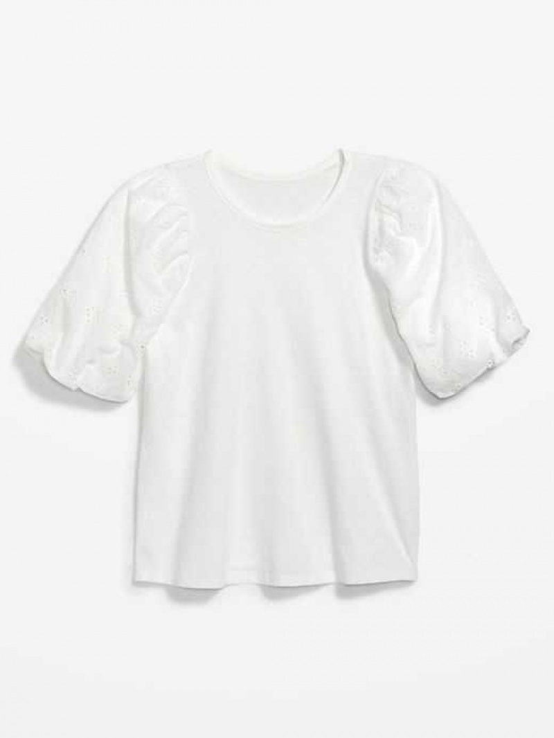 Old Navy Puff-Sleeve Cutwork Top White | ACU453269