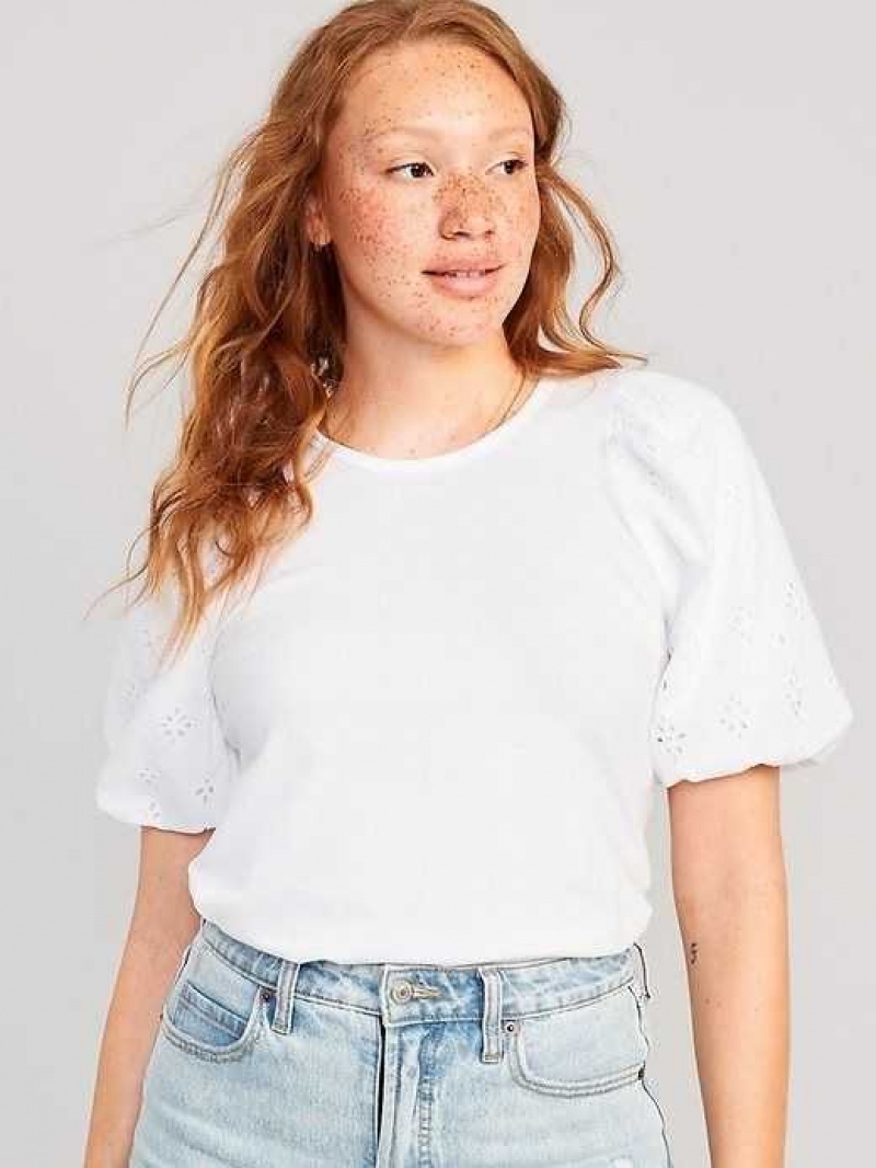 Old Navy Puff-Sleeve Cutwork Top White | ACU453269