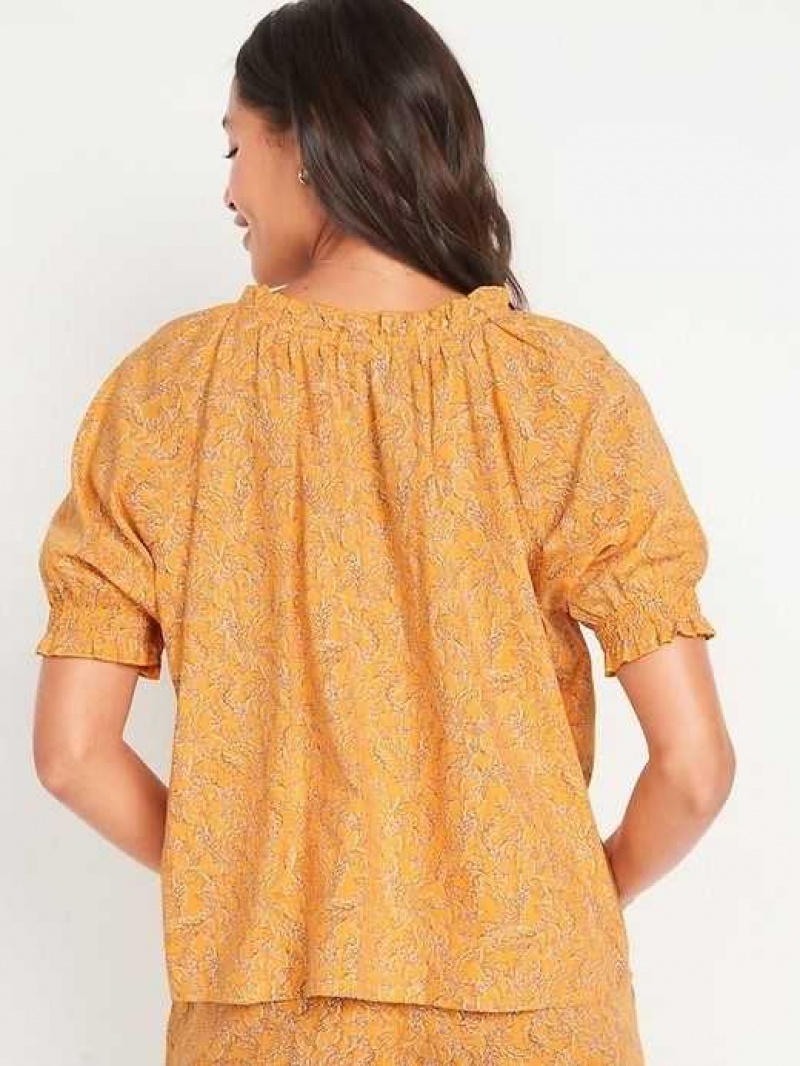 Old Navy Puff-Sleeve Floral Swing Pajama Top Yellow | ZLV260985