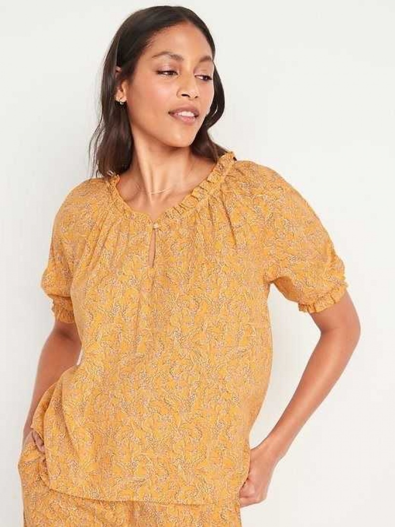 Old Navy Puff-Sleeve Floral Swing Pajama Top Yellow | ZLV260985