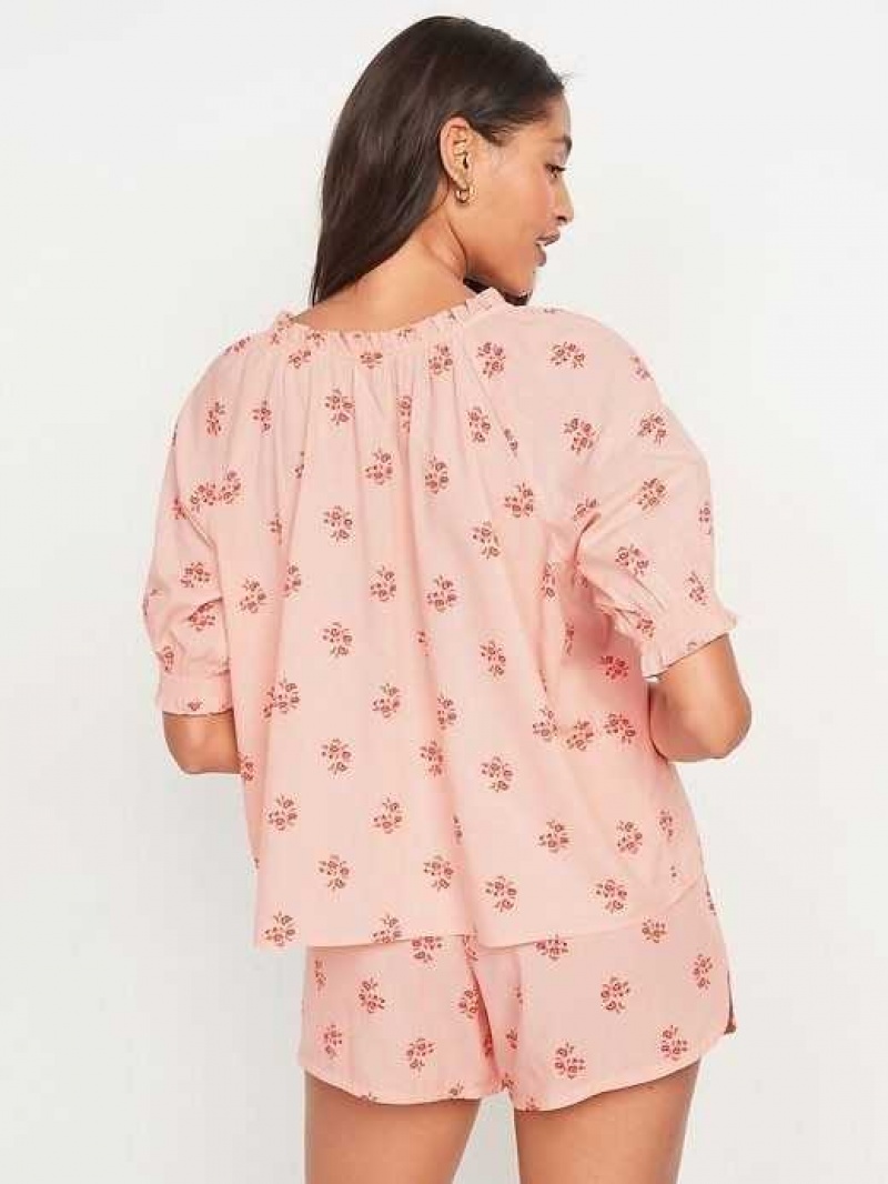 Old Navy Puff-Sleeve Floral Swing Pajama Top Pink | ZSH071453