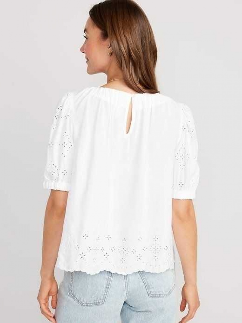 Old Navy Puff-Sleeve Shirred Top Calla Lilies | QTY058729