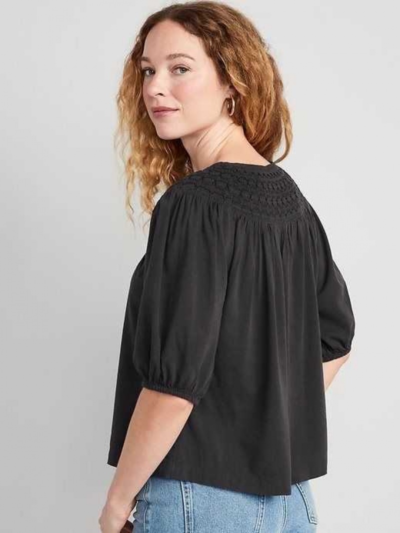 Old Navy Puff-Sleeve Tie-Front Embroidered Swing Top Panthers | GCE489601