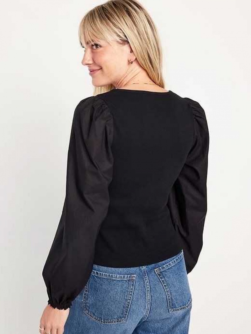 Old Navy Puff Sleeve Mixed Material Top Blackjack | SJW297304