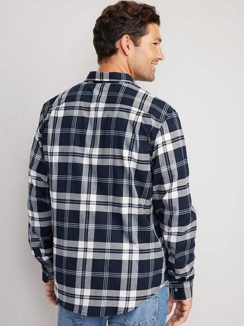 Old Navy Regular-Fit Built-In Flex Everyday Plaid Shirt Navy | TDW751049