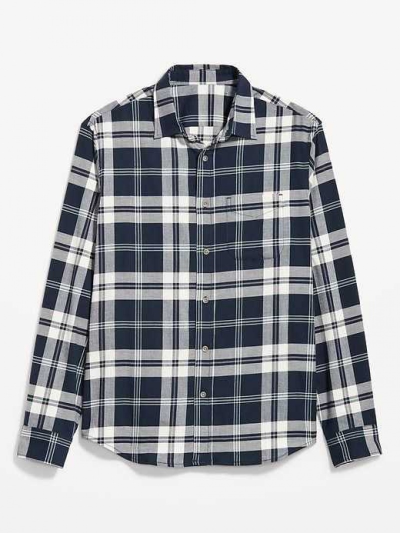 Old Navy Regular-Fit Built-In Flex Everyday Plaid Shirt Navy | TDW751049