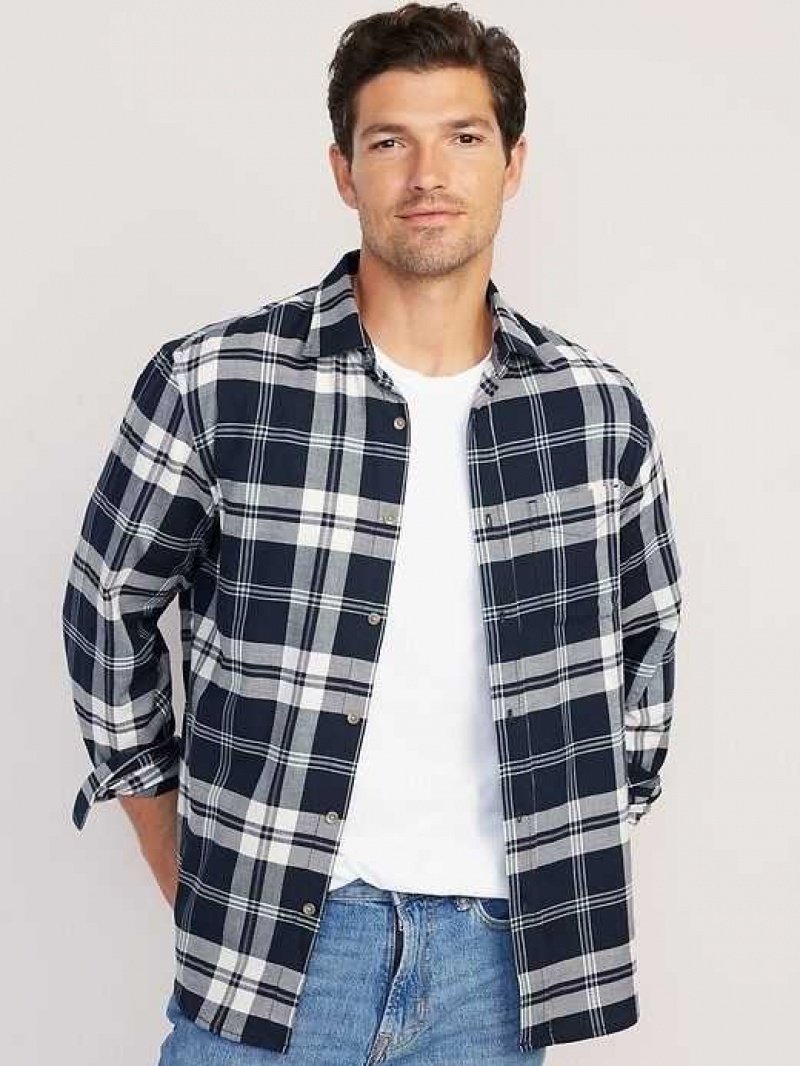 Old Navy Regular-Fit Built-In Flex Everyday Plaid Shirt Navy | TDW751049