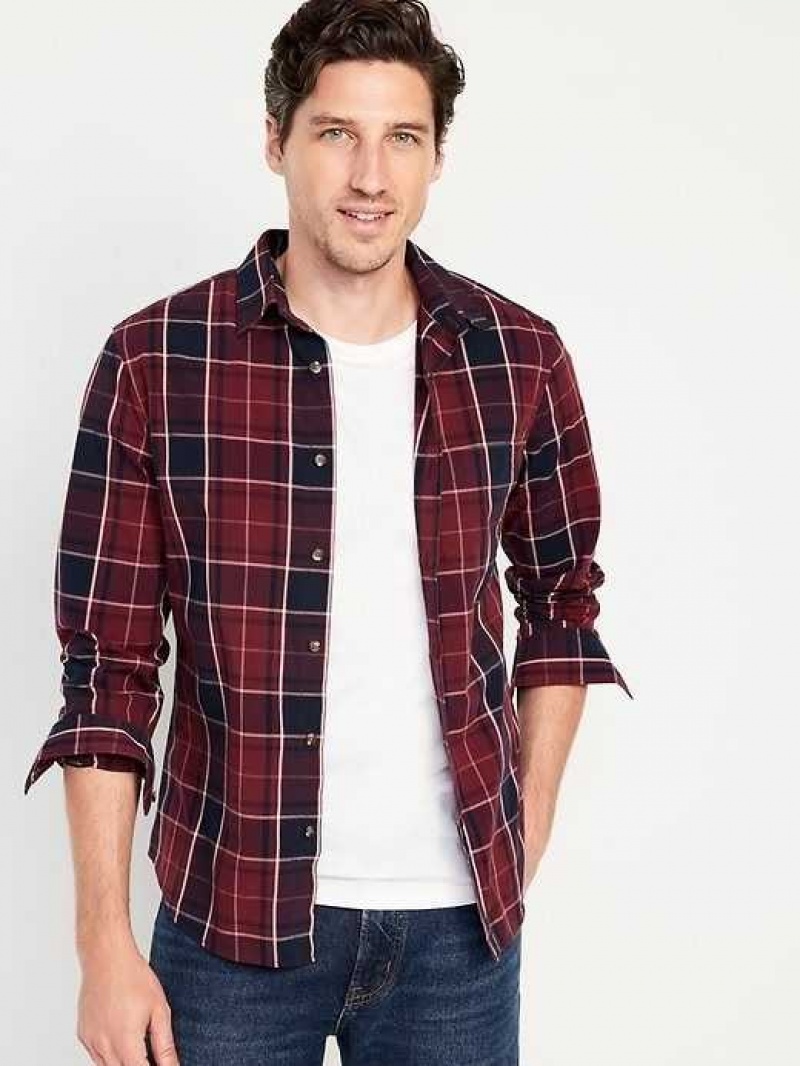 Old Navy Regular-Fit Built-In Flex Everyday Shirt Deep Red | OVY302187