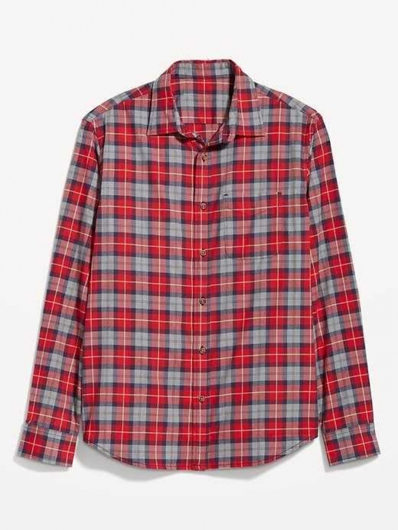 Old Navy Regular-Fit Built-In Flex Everyday Plaid Shirt Red | KML305497