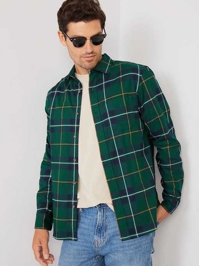 Old Navy Regular-Fit Built-In Flex Everyday Plaid Shirt Green | JXM865142